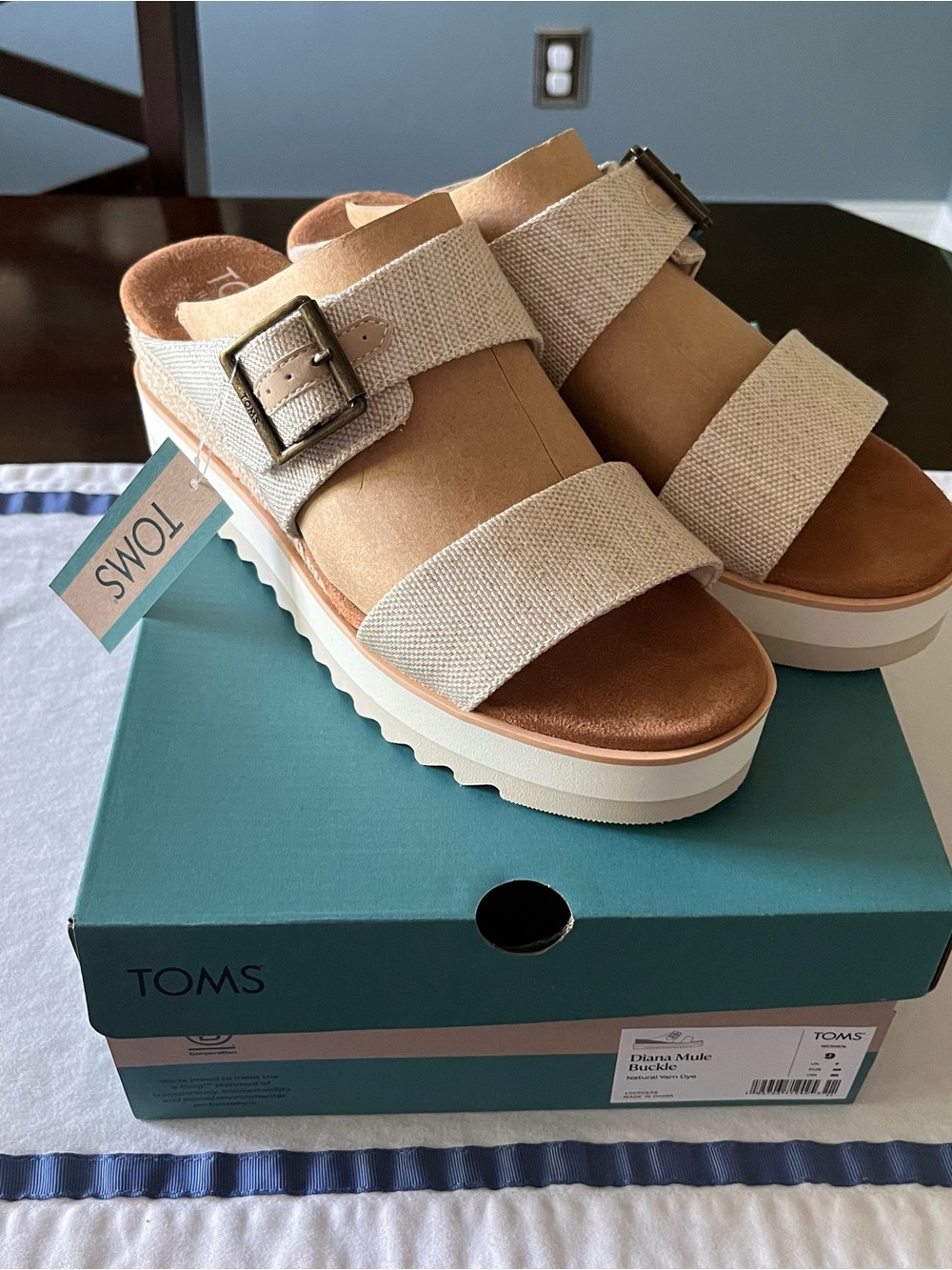 Toms Diana Mule Buckle Wedge Sandal Natural Yarn